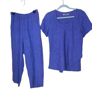 FLAX Womens Pant Set Size M Purple Short Sleeve Layered Simple Casual